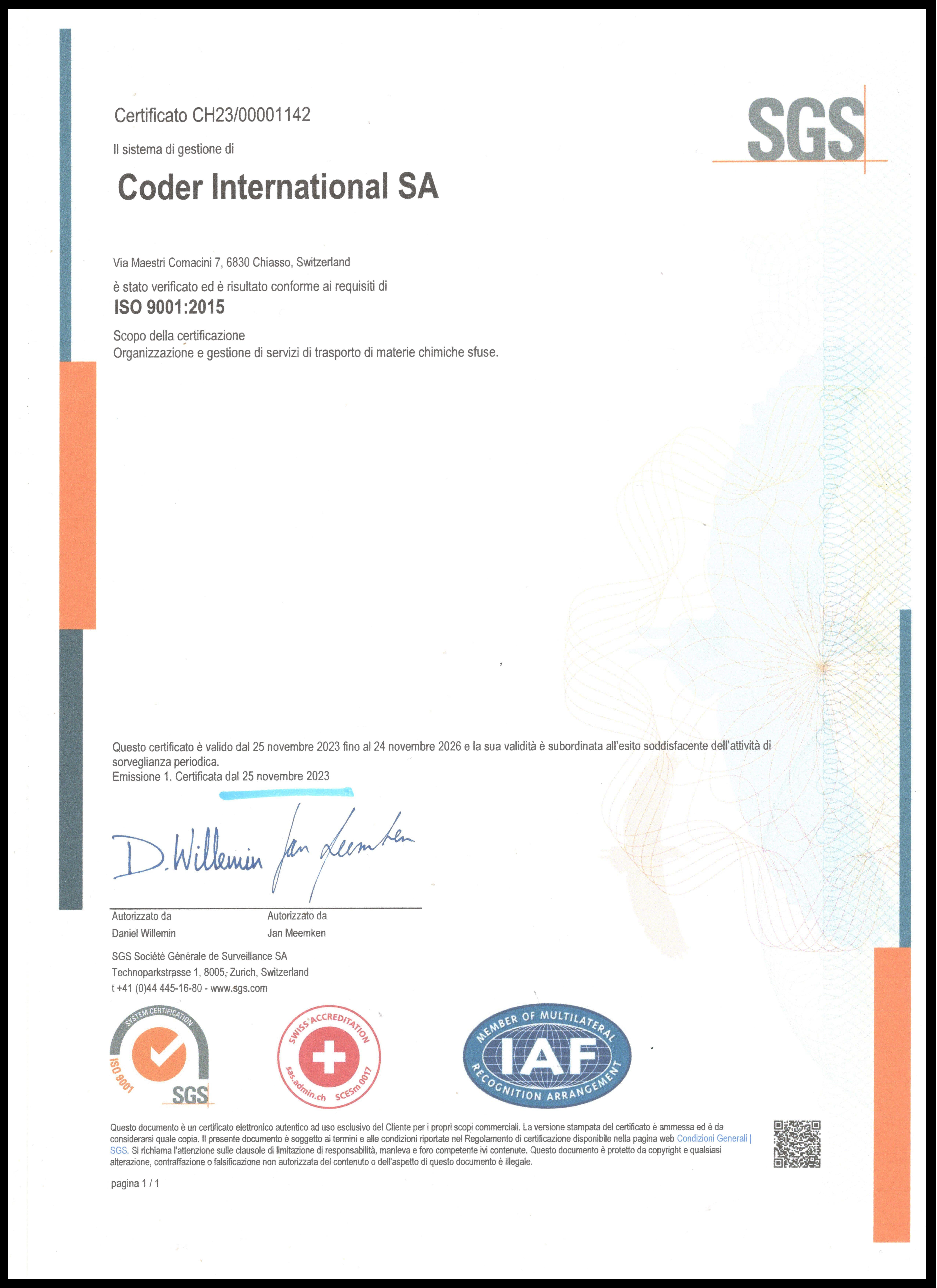 Certificato SGS
